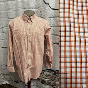 Lands End No Iron Supima Pinpoint Traditional Fit Orange Check Button Up‎ Shirt